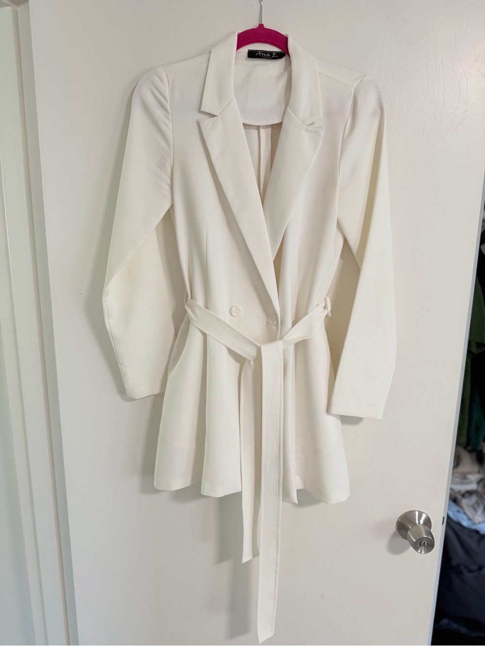 White Tie-Waist Blazer Coat - Women's Jacket